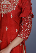Load image into Gallery viewer, Red Raw Silk Sharara Suit
