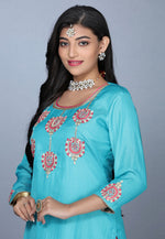 Load image into Gallery viewer, Sky Blue Art Silk Handwork Patiala Suit
