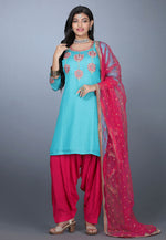 Load image into Gallery viewer, Sky Blue Art Silk Handwork Patiala Suit
