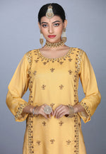 Load image into Gallery viewer, Golden Art Silk Handwork Punjabi Suit
