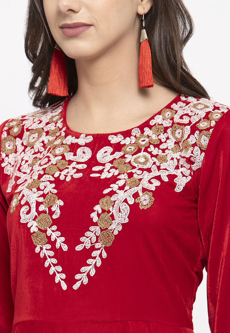Red Velvet Readymade Kameez With Pant
