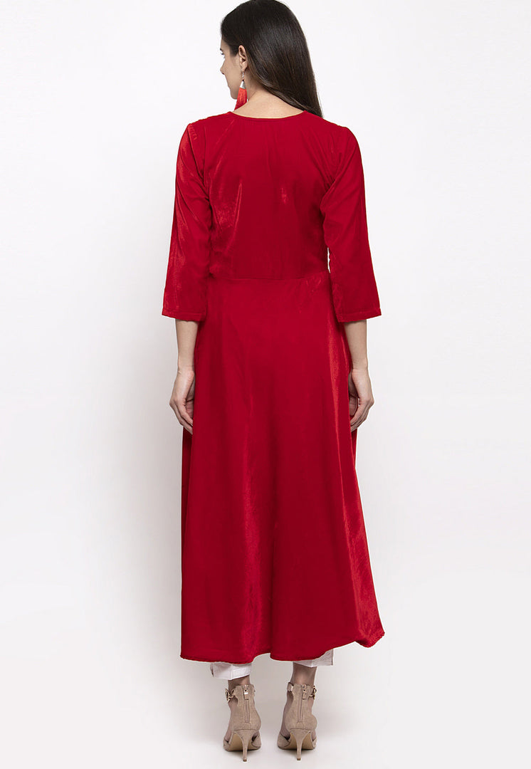 Red Velvet Readymade Kameez With Pant