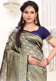 Blue Banarasi Silk Festival Wear Saree