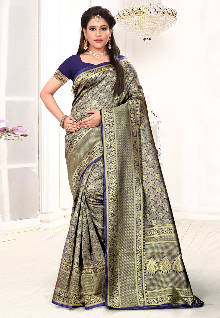Blue Banarasi Silk Festival Wear Saree
