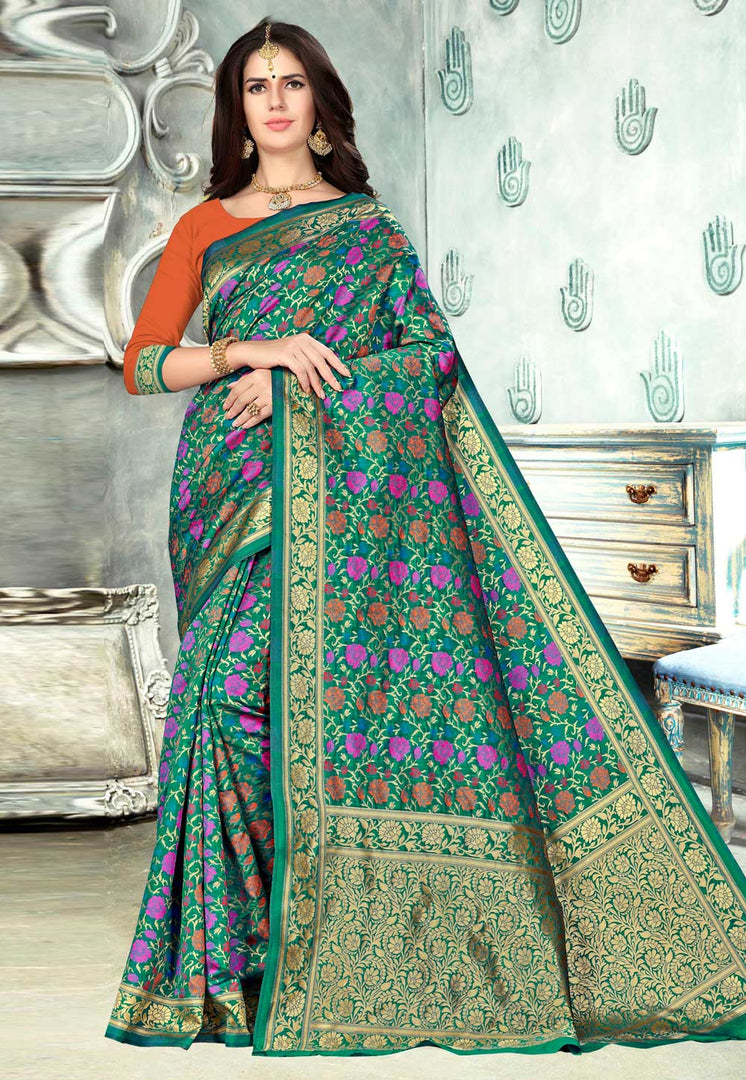 Green Banarasi Silk Festival Wear Saree