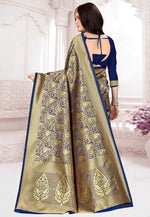 Load image into Gallery viewer, Navy Blue Banarasi Silk Saree With Blouse