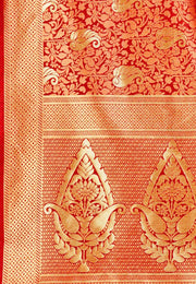 Red Banarasi Silk Saree With Blouse