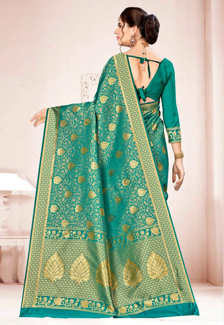 Green Banarasi Silk Festival Wear Saree