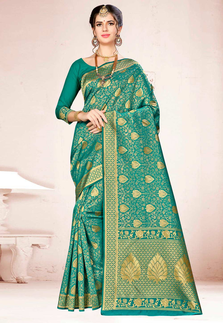 Green Banarasi Silk Festival Wear Saree
