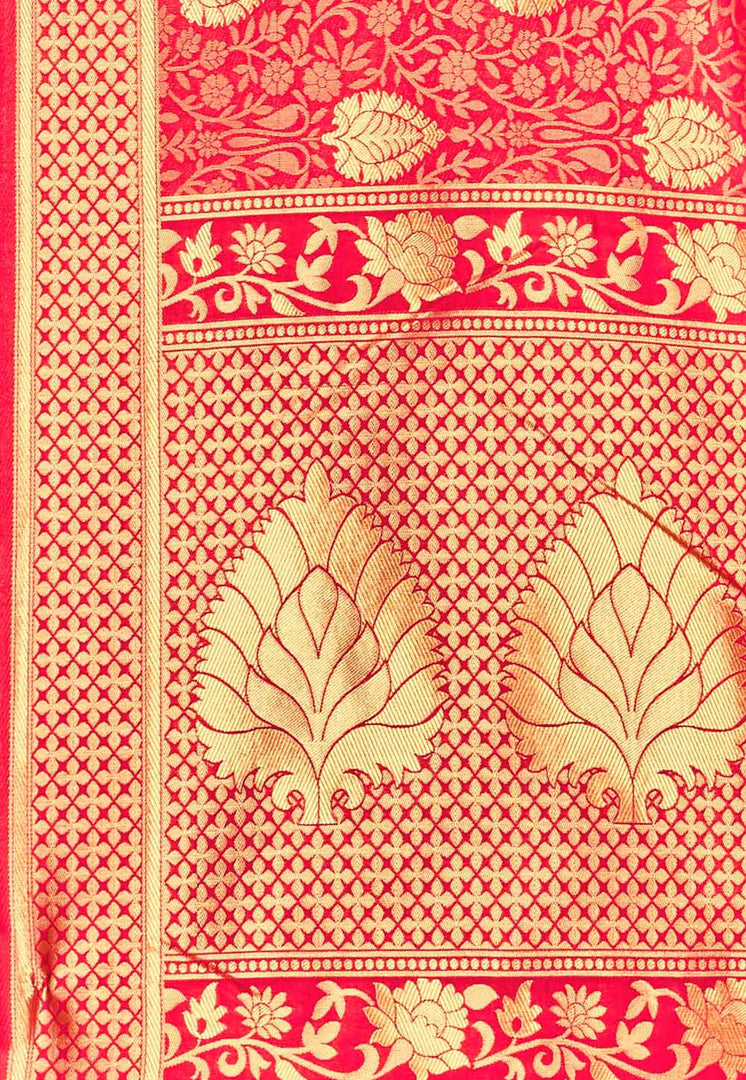 Red Banarasi Silk Saree With Blouse