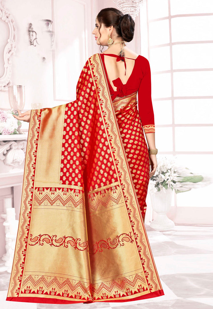 Red Banarasi Silk Festival Wear Saree