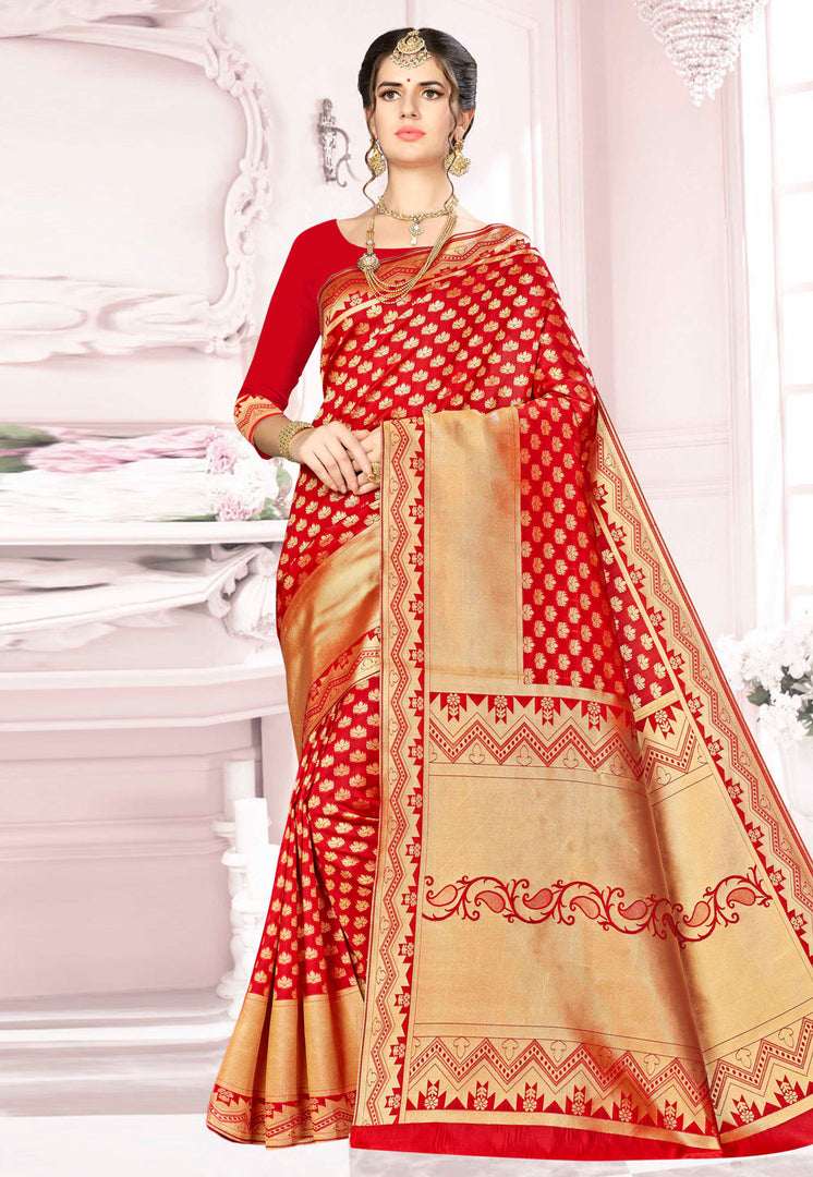 Red Banarasi Silk Festival Wear Saree