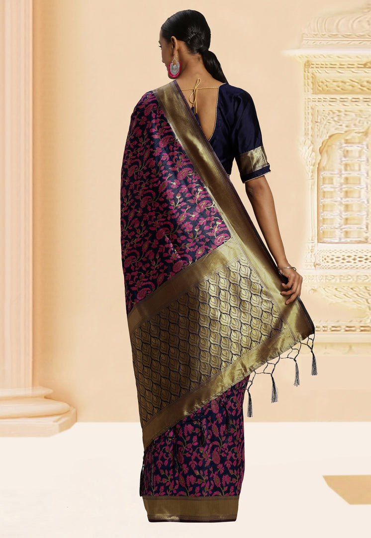 Navy Blue Banarasi Silk Festival Wear Saree