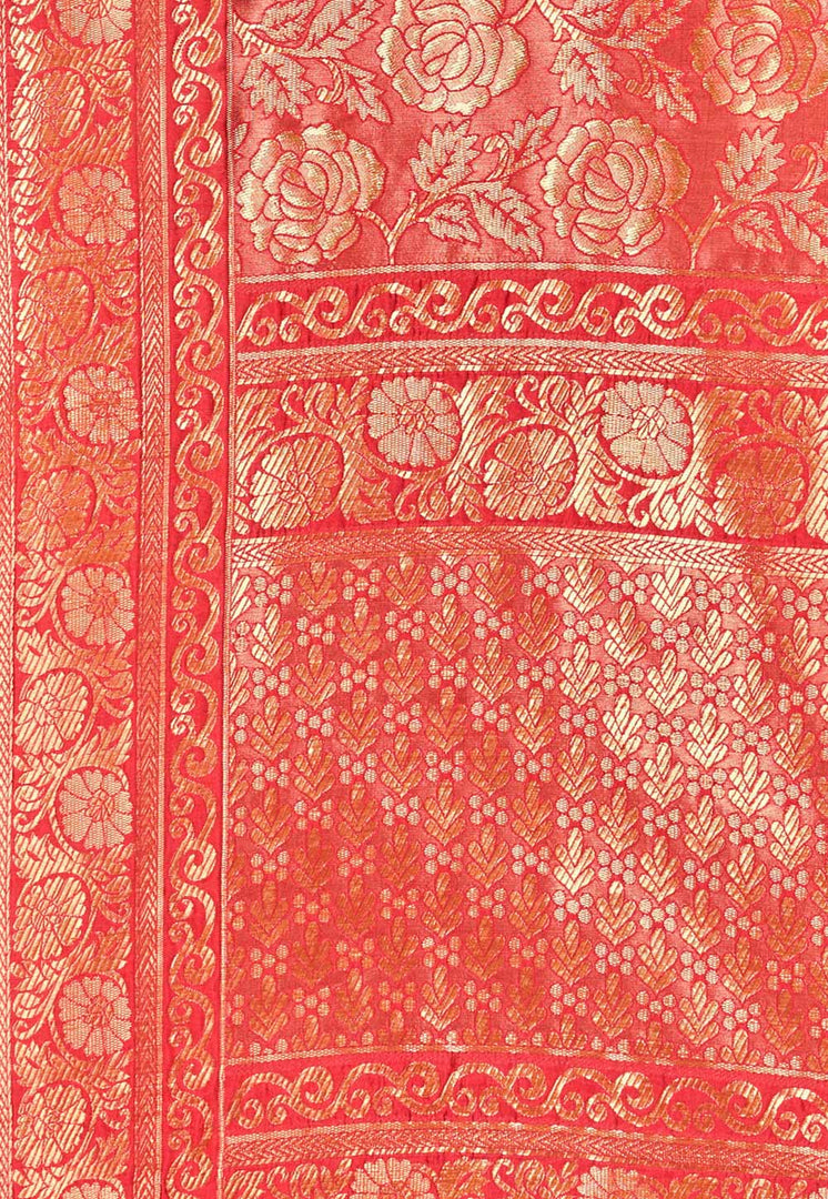 Red Banarasi Silk Saree With Blouse