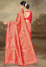 Load image into Gallery viewer, Red Banarasi Silk Saree With Blouse