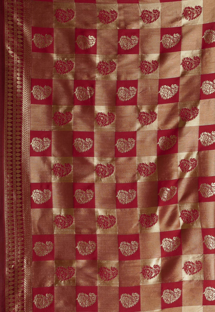 Maroon Banarasi Silk Saree With Blouse