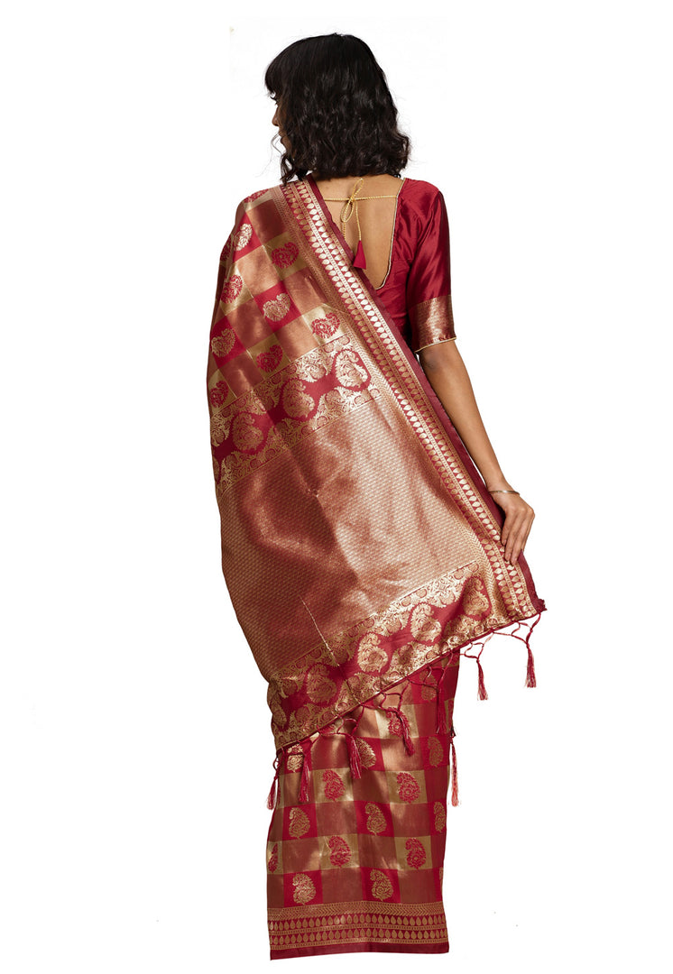 Maroon Banarasi Silk Saree With Blouse