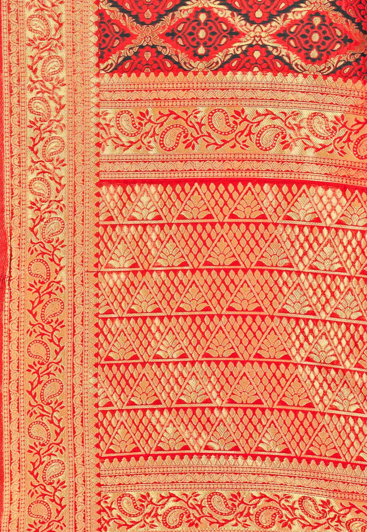 Red Banarasi Silk Saree With Blouse