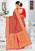 Load image into Gallery viewer, Red Banarasi Silk Saree With Blouse