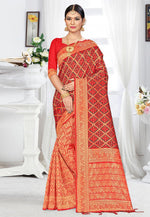 Load image into Gallery viewer, Red Banarasi Silk Saree With Blouse