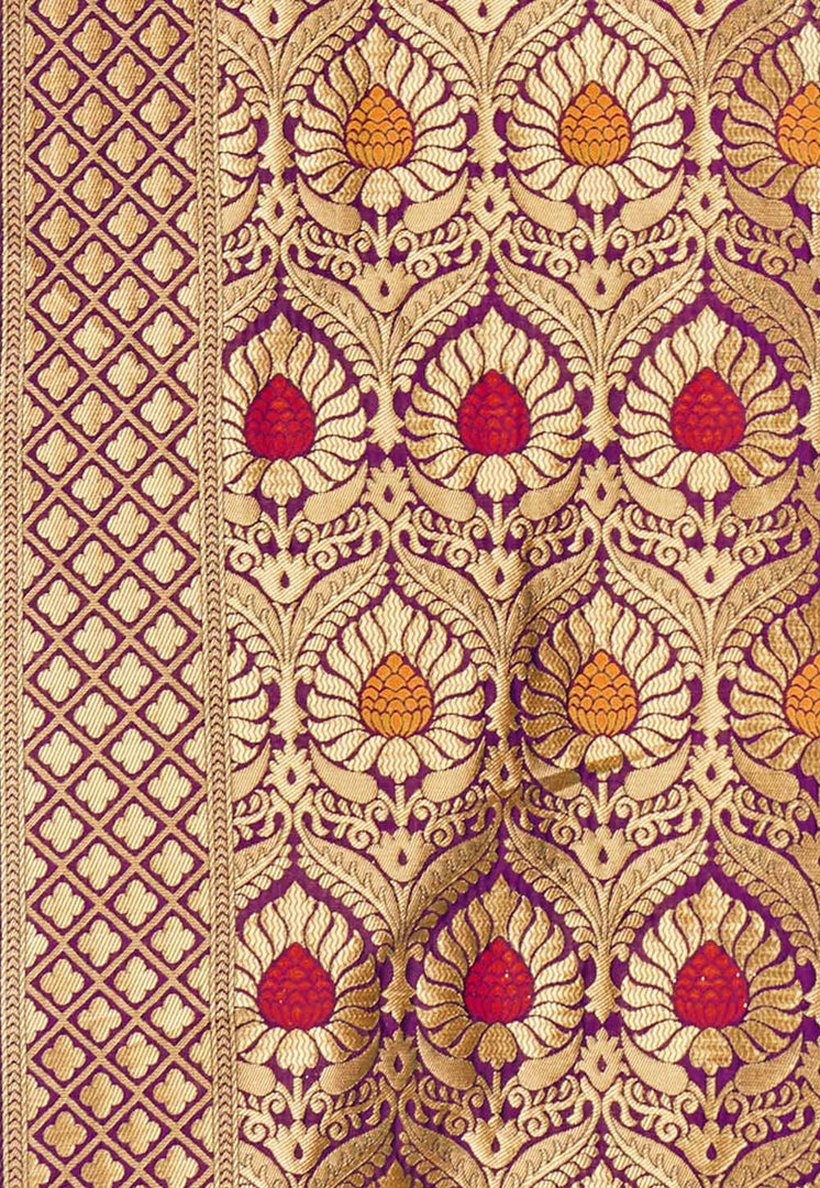 Violet Banarasi Silk Saree With Blouse
