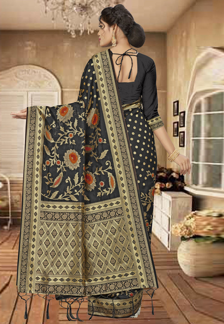 Black Banarasi Silk Saree With Blouse
