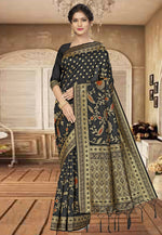Load image into Gallery viewer, Black Banarasi Silk Saree With Blouse