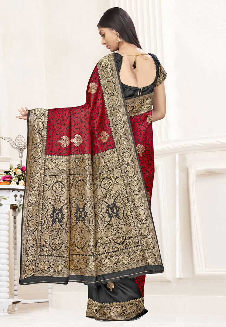 Red Banarasi Silk Half N Half Saree