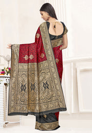 Red Banarasi Silk Half N Half Saree