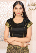 Load image into Gallery viewer, Black Banarasi Silk Saree With Blouse