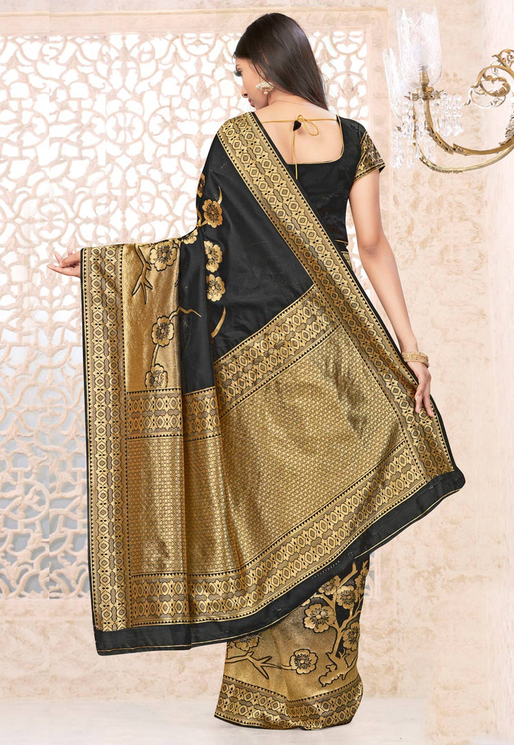 Black Banarasi Silk Saree With Blouse