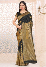 Load image into Gallery viewer, Black Banarasi Silk Saree With Blouse