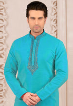 Load image into Gallery viewer, Aqua Dupion Silk Kurta Pajama
