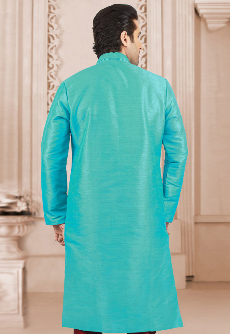 Aqua Dupion Silk Kurta Pajama
