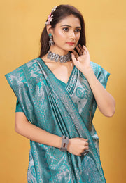 Aqua Kanjivaram Silk Saree
