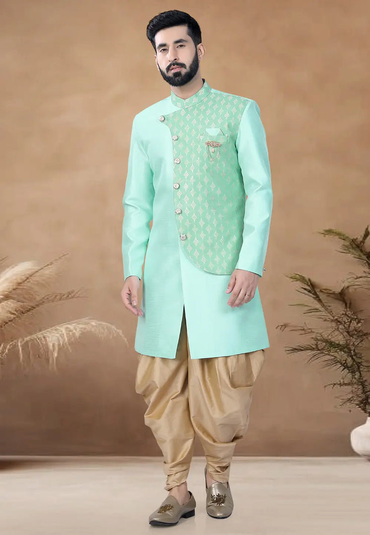 Aqua Silk Indo Western Suit