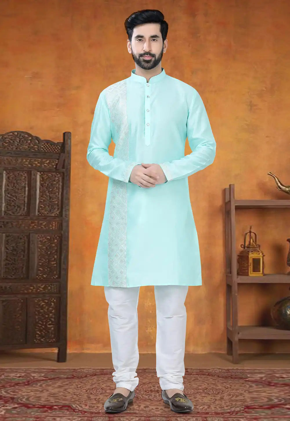 Aqua Silk Kurta Pajama