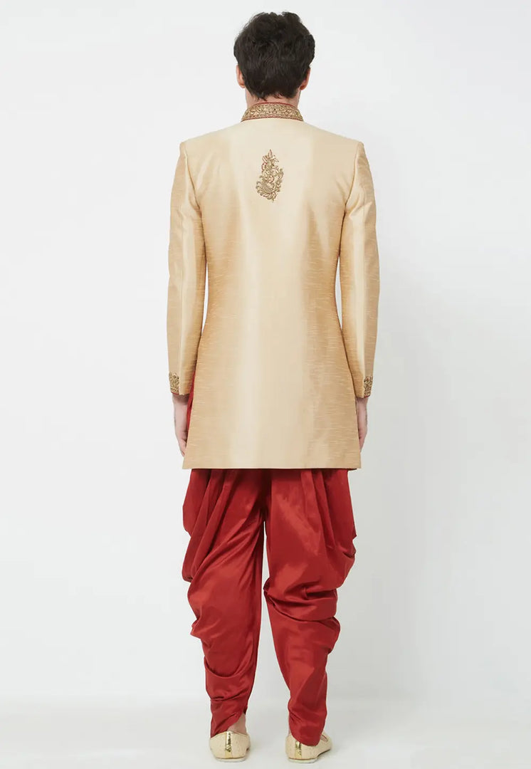Beige Art Silk Dhoti Sherwani