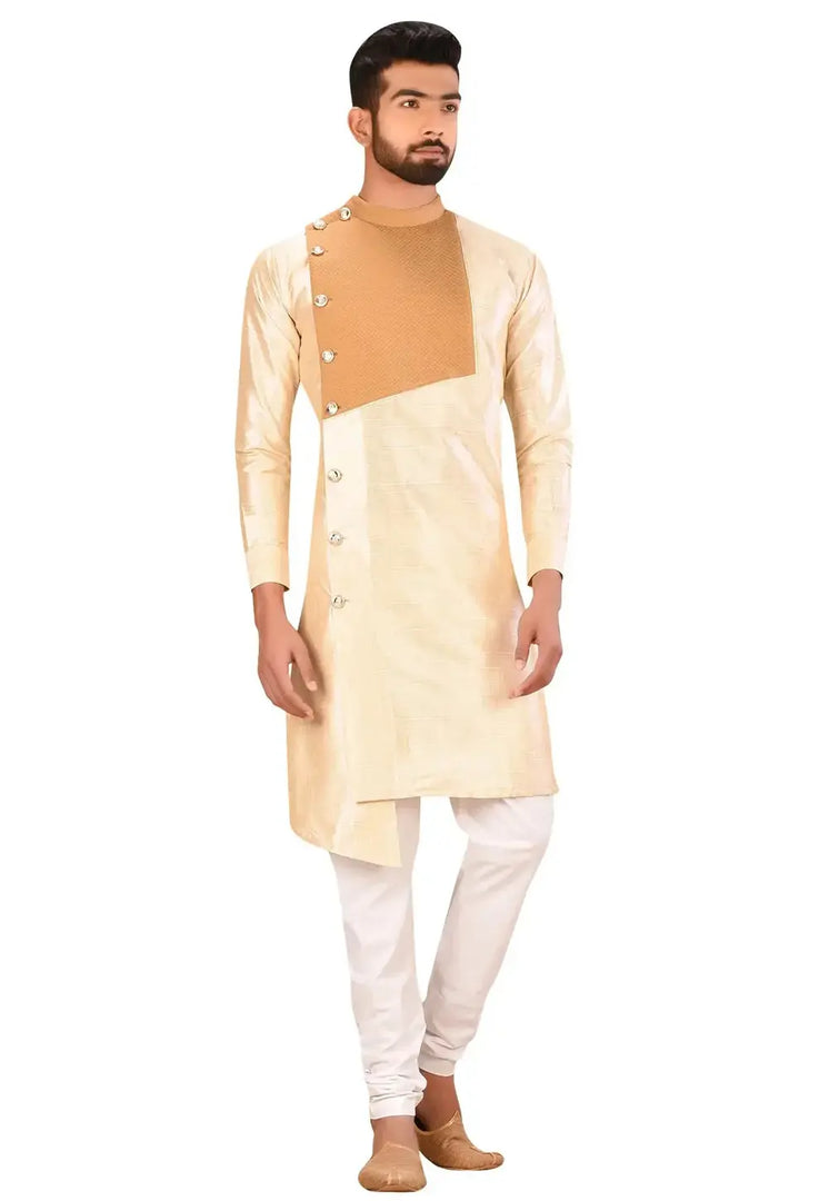 Beige Art Silk Indo Western Suit