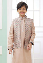 Load image into Gallery viewer, Beige Art Silk Kids Kurta Pajama With Jacket
