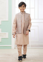 Load image into Gallery viewer, Beige Art Silk Kids Kurta Pajama With Jacket
