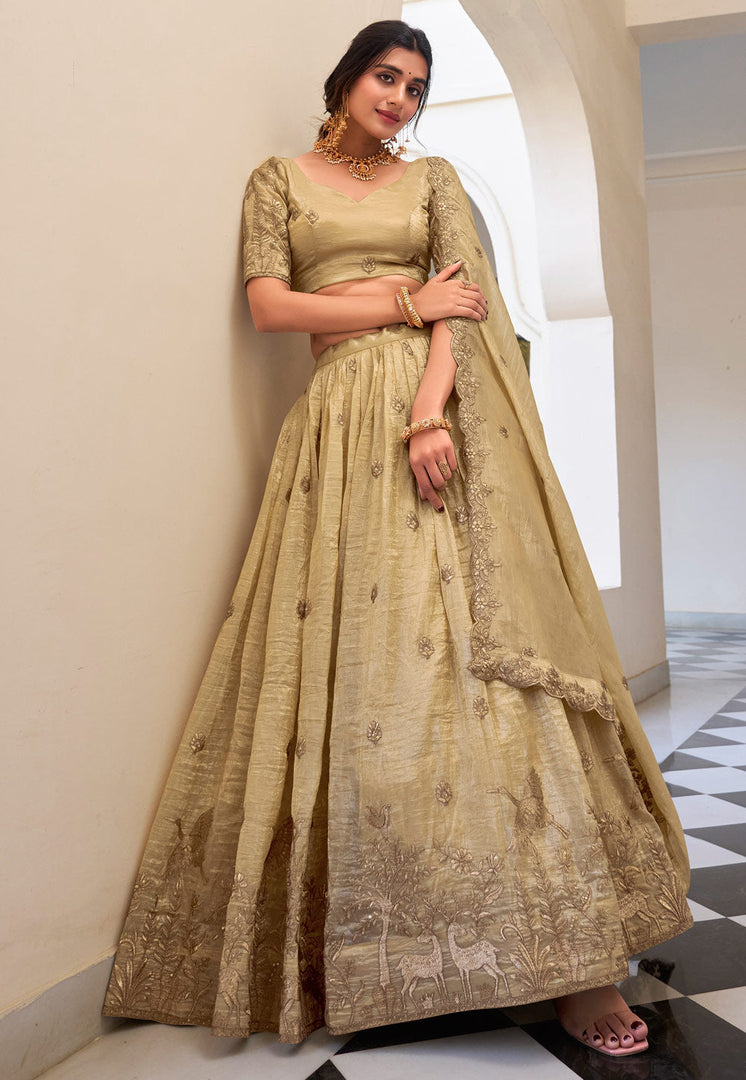 Beige Art Silk Lehenga Choli
