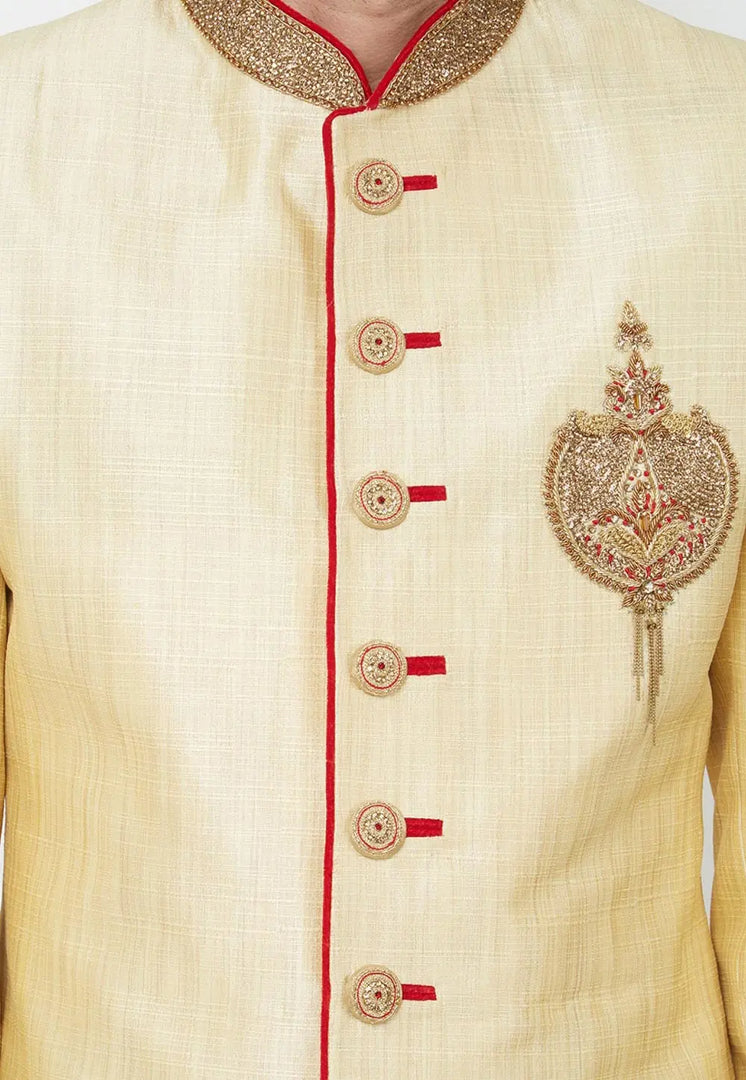 Beige Art Silk Sherwani