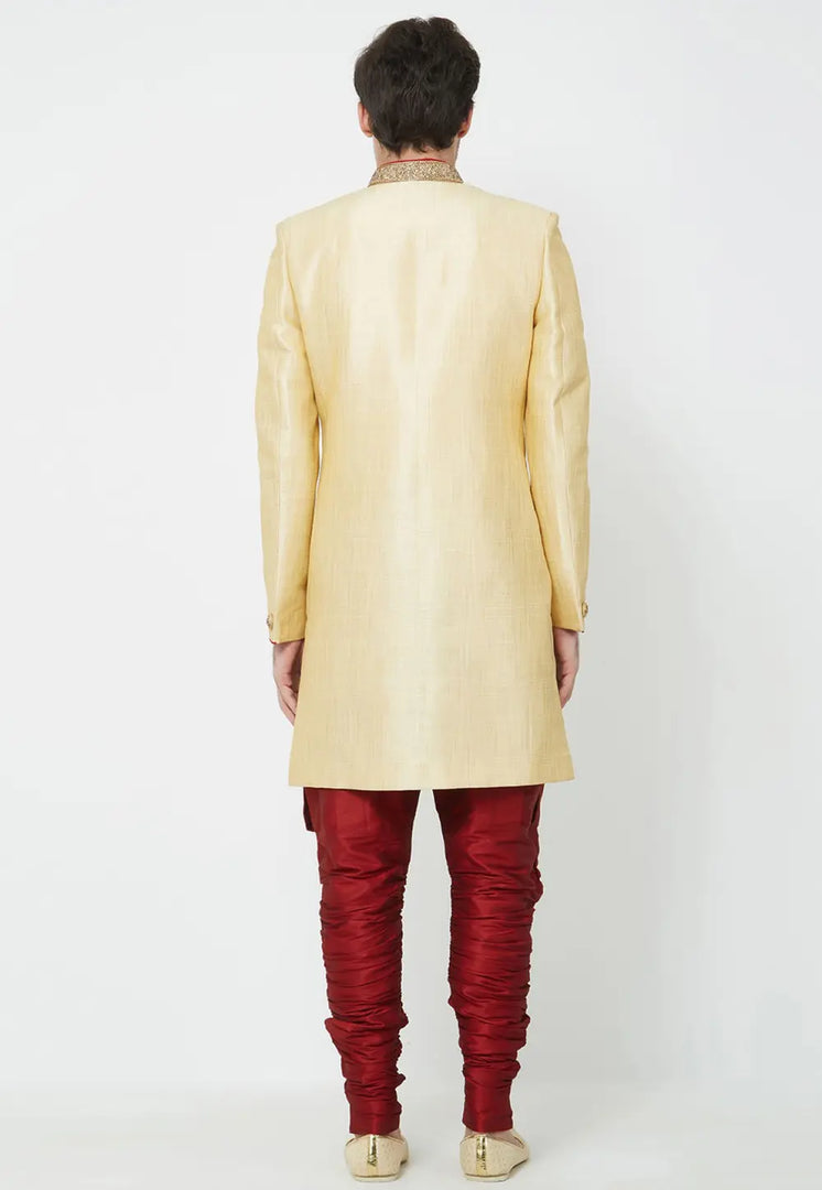 Beige Art Silk Sherwani