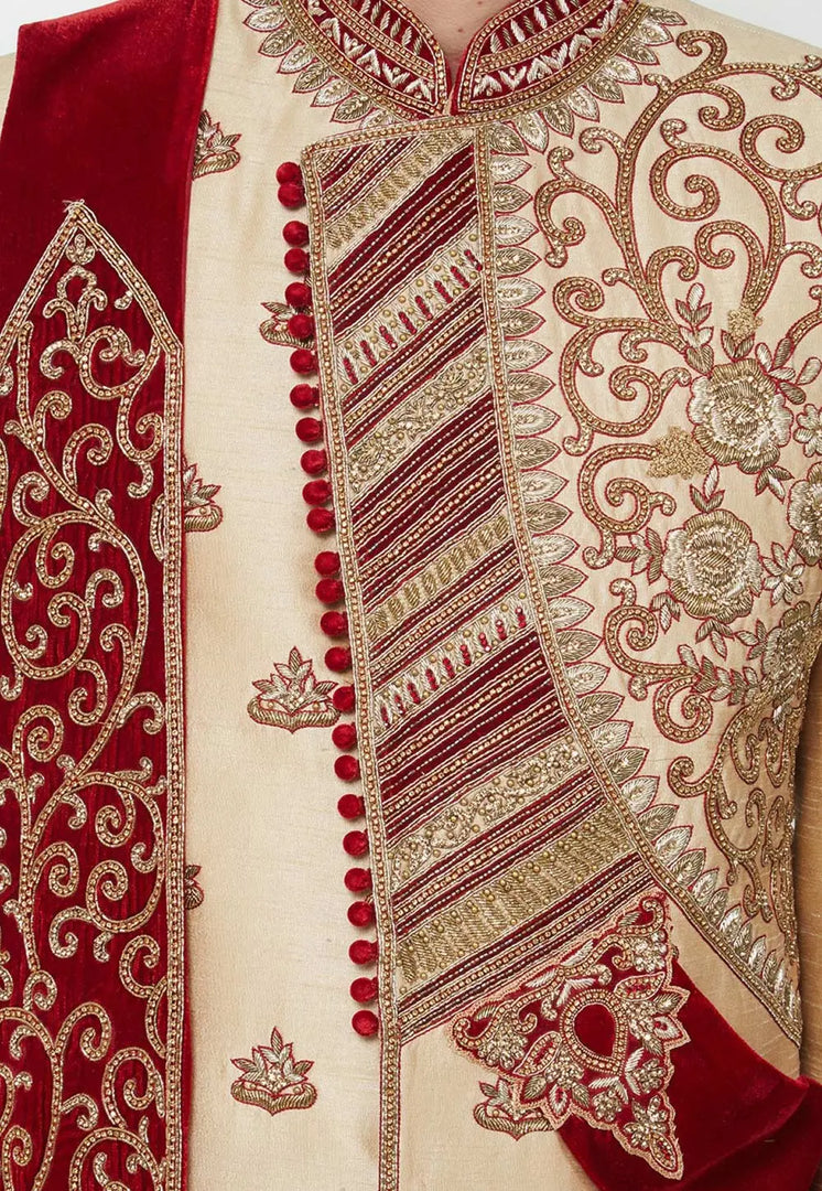 Beige Art Silk Sherwani