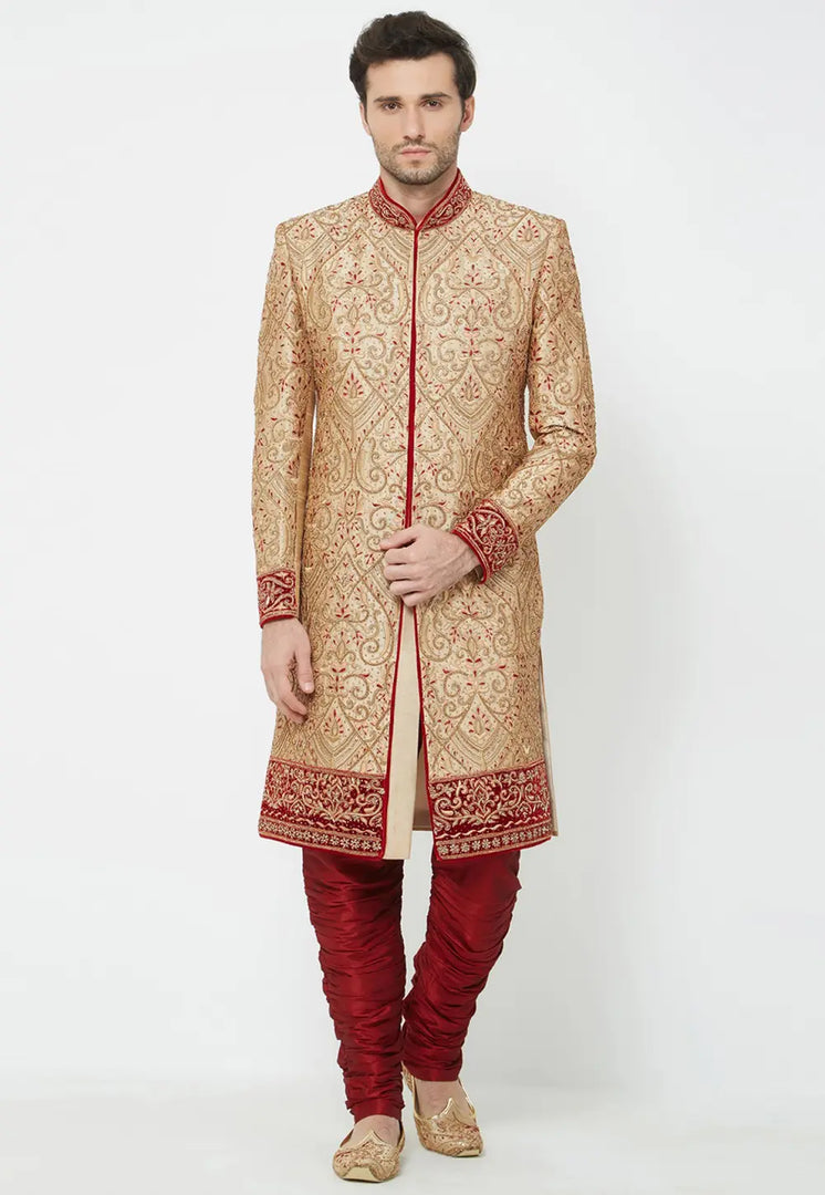 Beige Art Silk Sherwani