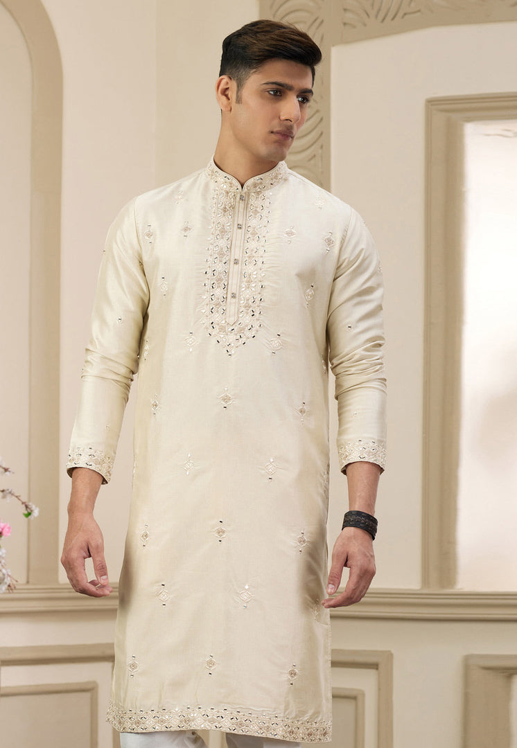 Beige Banarasi Kurta Pajama