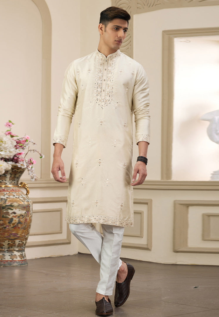 Beige Banarasi Kurta Pajama