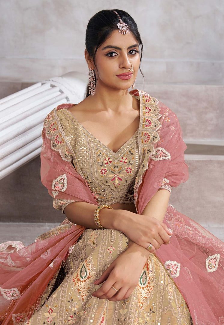 Beige Banarasi Silk Circular Lehenga Choli