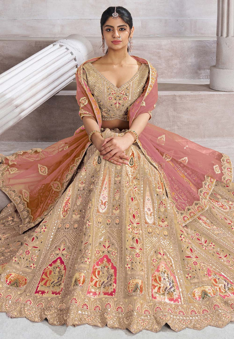 Beige Banarasi Silk Circular Lehenga Choli